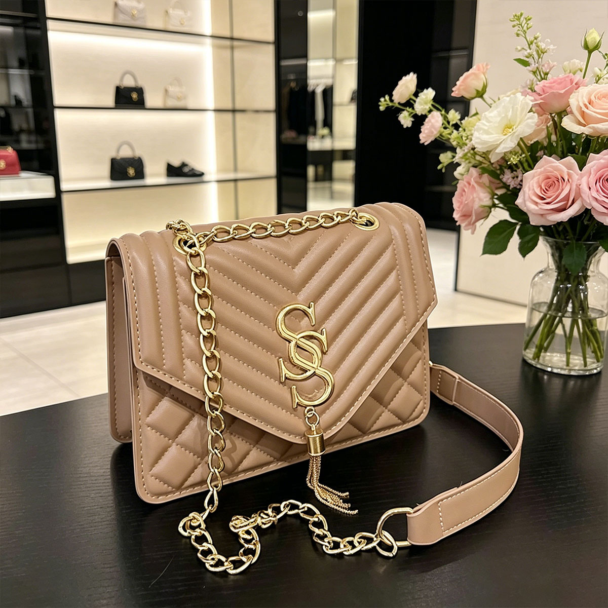 Luxury Quilted Bags - Light Luxury Elegant Argyle Quilted Chain