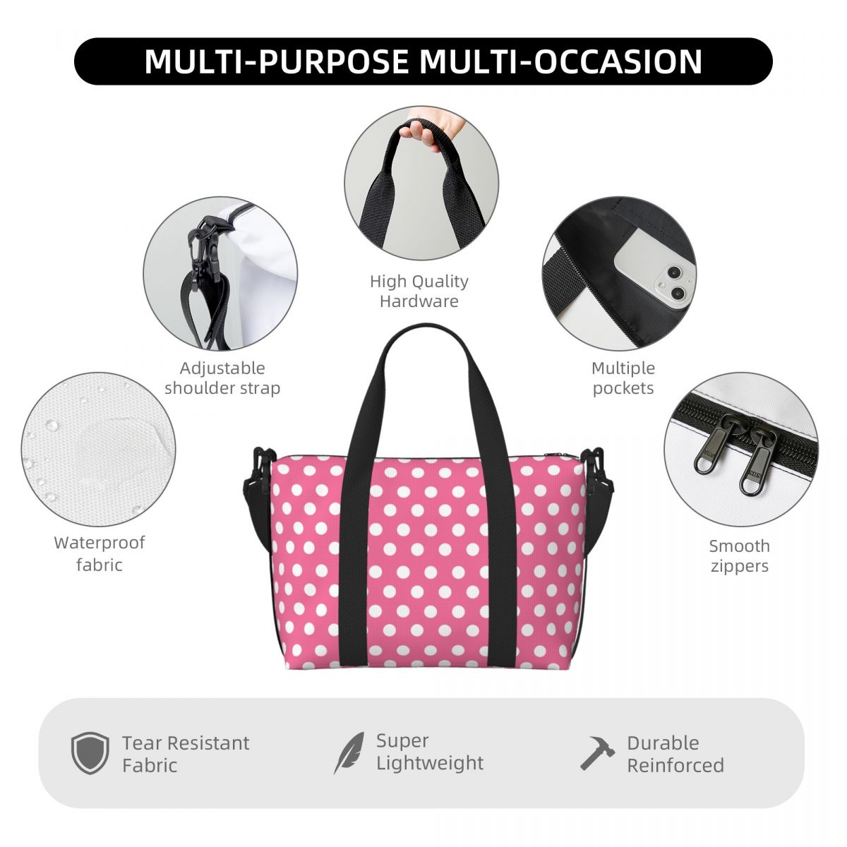 Pink Polka Dots Tote Bag Large - Luxury Bags Luggage review and price