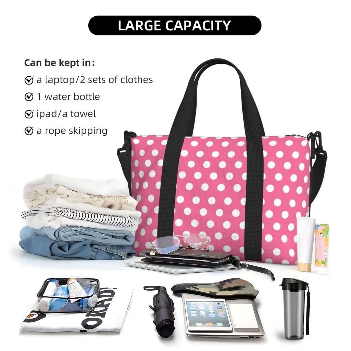 Pink Polka Dots Tote Bag Large - Luxury Bags Luggage review and price